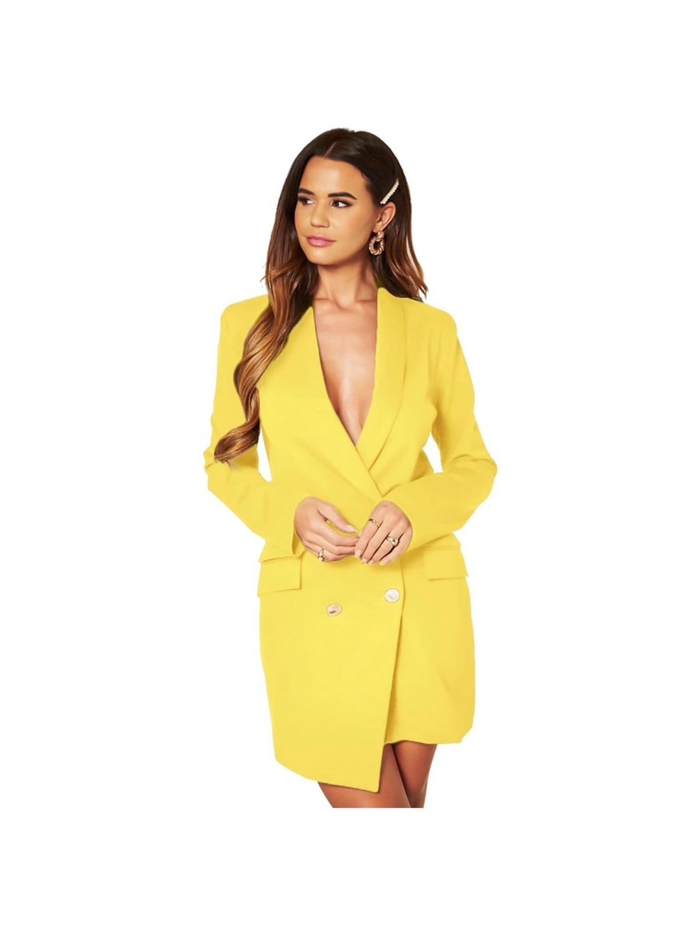 Tailored Yellow Double-Breasted Blazer Dress
